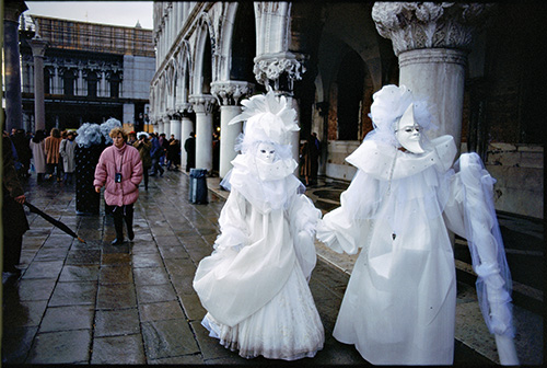 Photo by Sam Abell | Venice, Italy | 1995 | Easter Carnival participants in lavish costume.