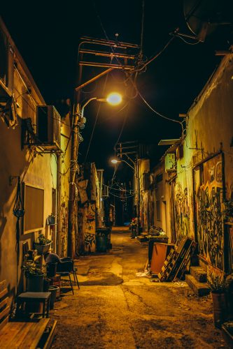lighted street at night